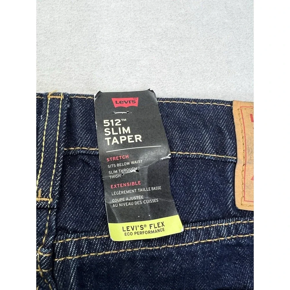 Levis 512 Slim Taper Flex Eco Stretch Denim Dark Blue Mens Size 36x34 New